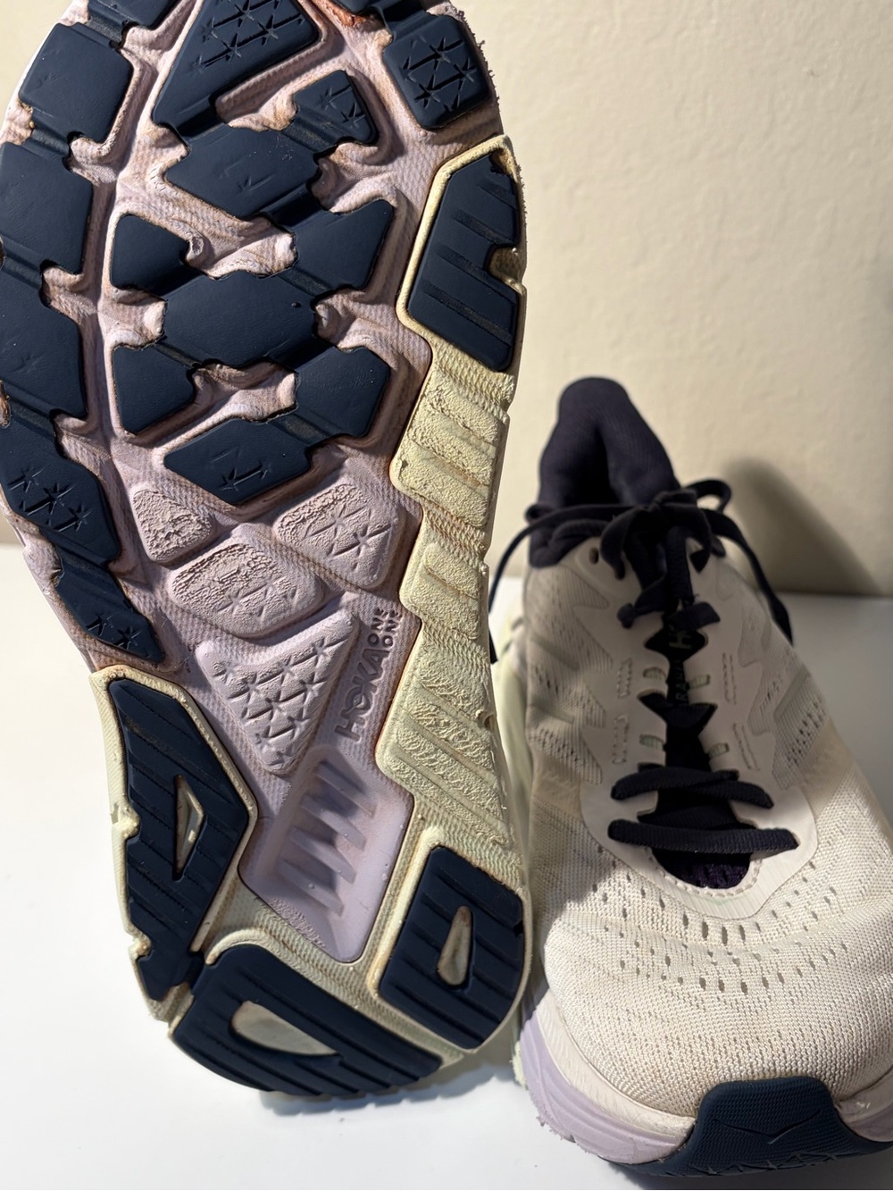Hoka Women's White with Navy & Pale Lavender Running Shoes - Picture 5 of 5